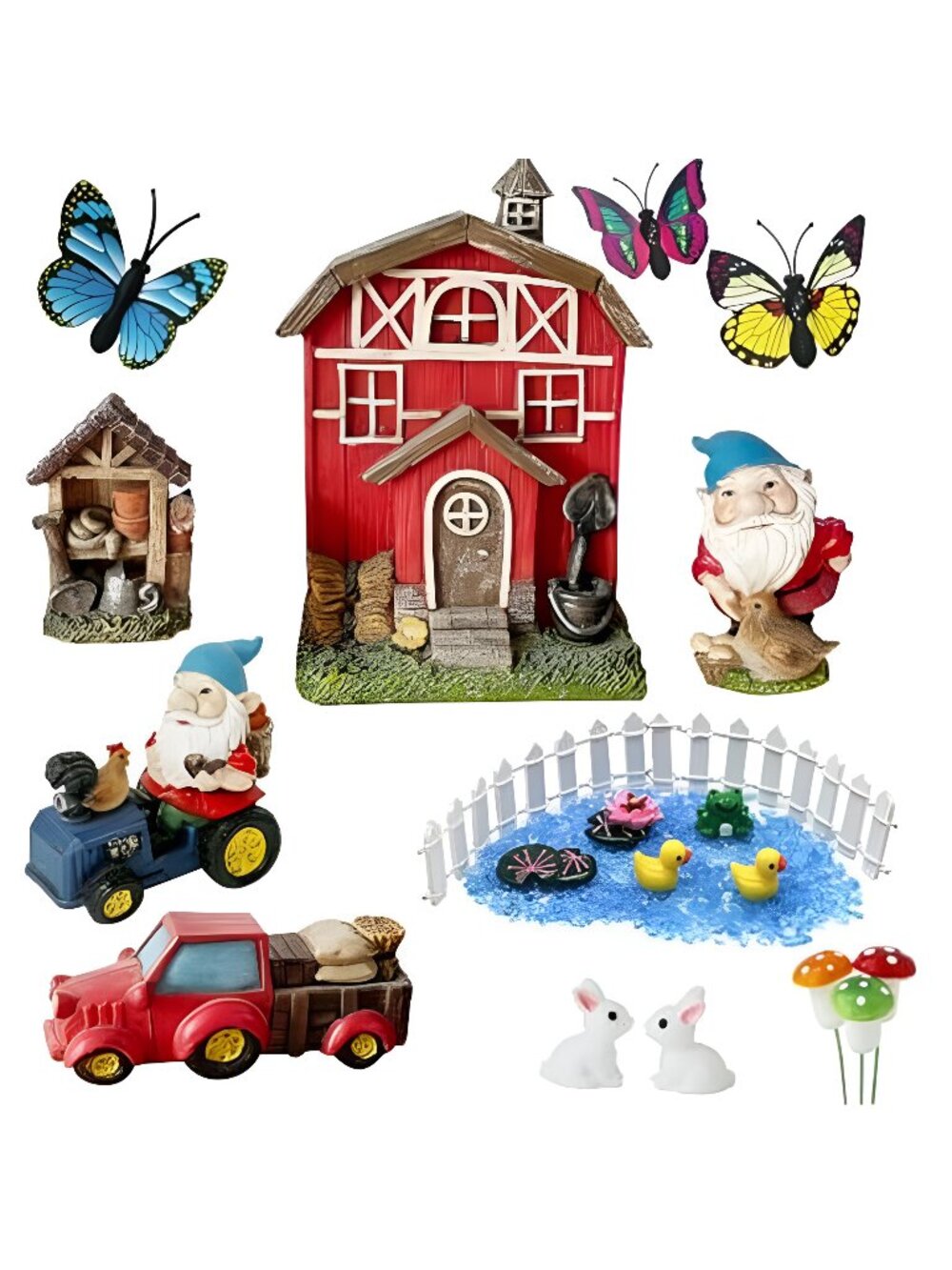 Miniature Fairy Garden Accessories - Garden Gnome Figurines House Set of 22PCS